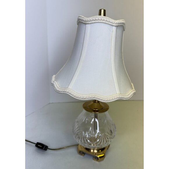 Waterford Cut Crystal Table Lamp with Solid Brass Footed Base + Shade - Picture 1 of 16